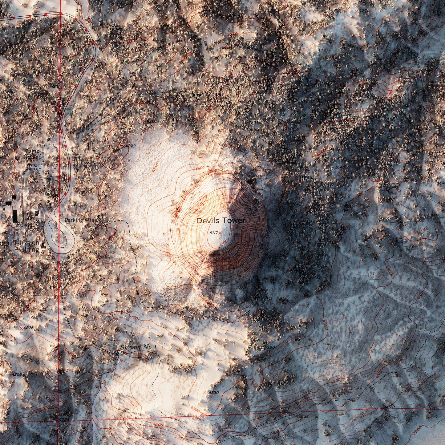 Devils Tower 1954 Shaded Relief Map