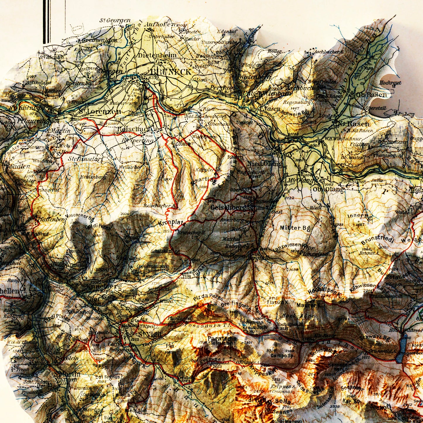 Dolomites 1904 Shaded Relief Map