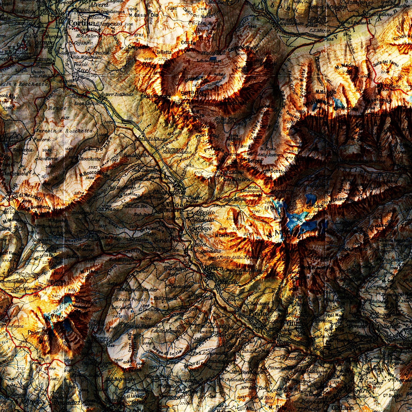 Dolomites 1904 Shaded Relief Map