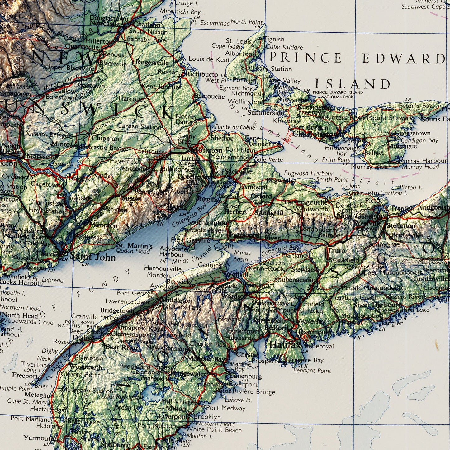 Eastern Canada 1959 Shaded Relief Map