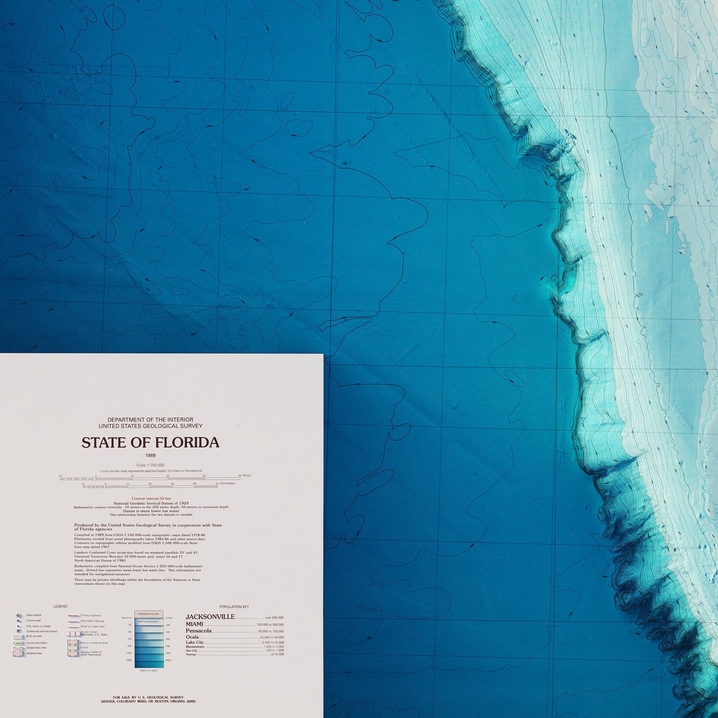 Florida 1989 Shaded Relief Map