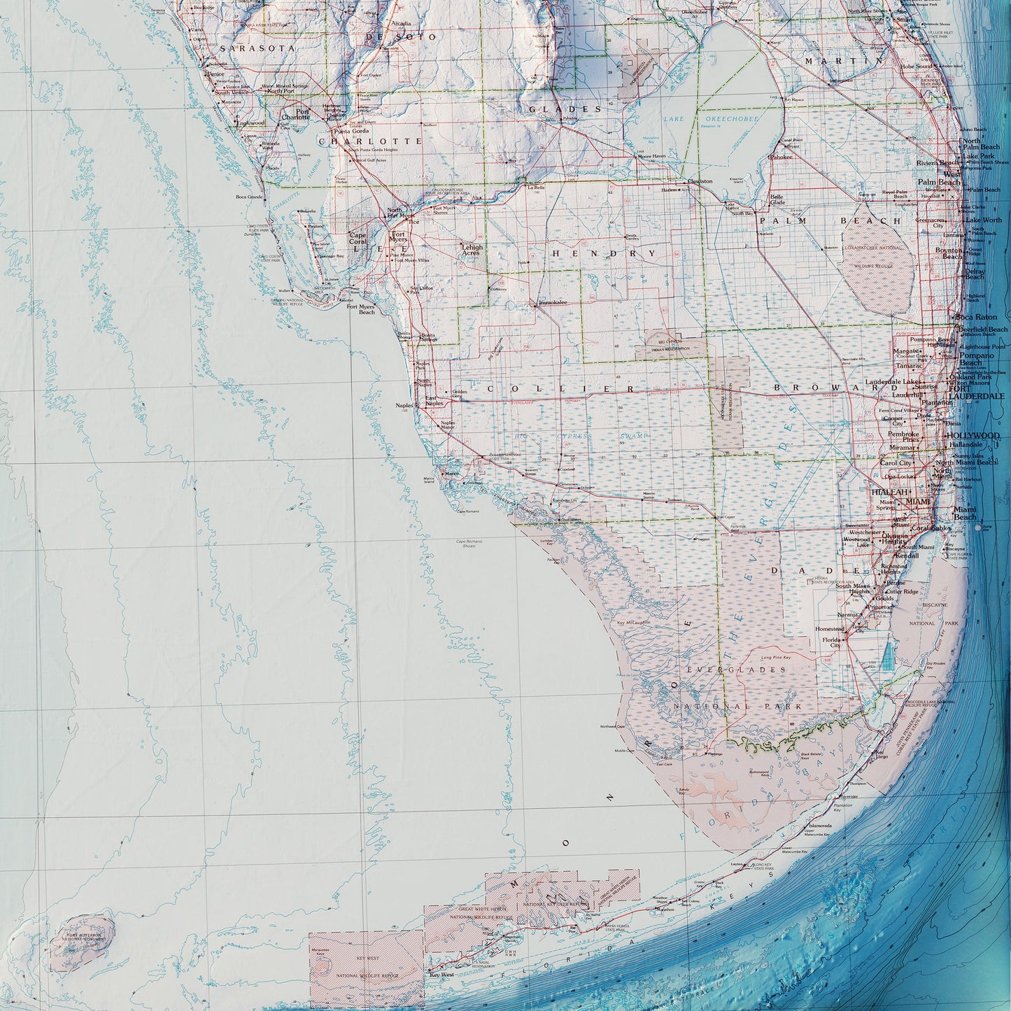 Florida 1989 Shaded Relief Map