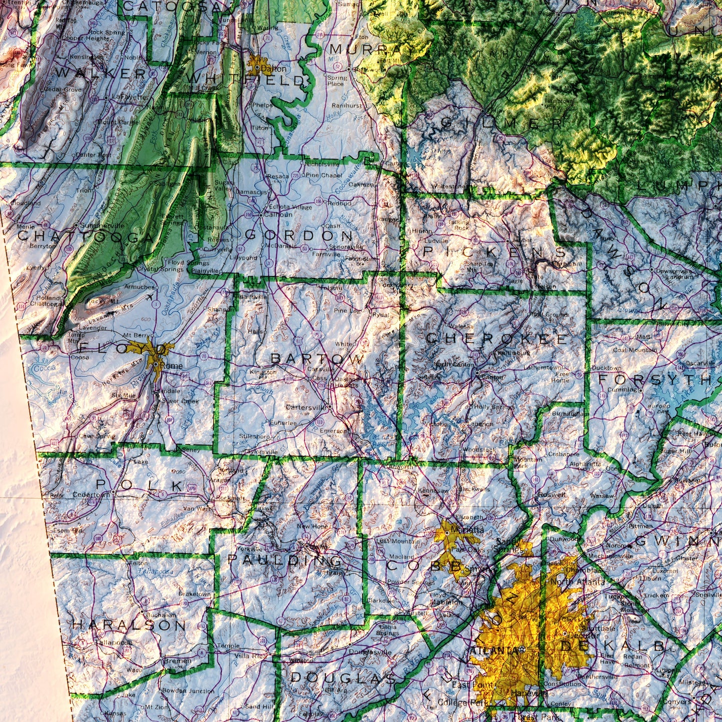 Georgia 1970 Shaded Relief Map