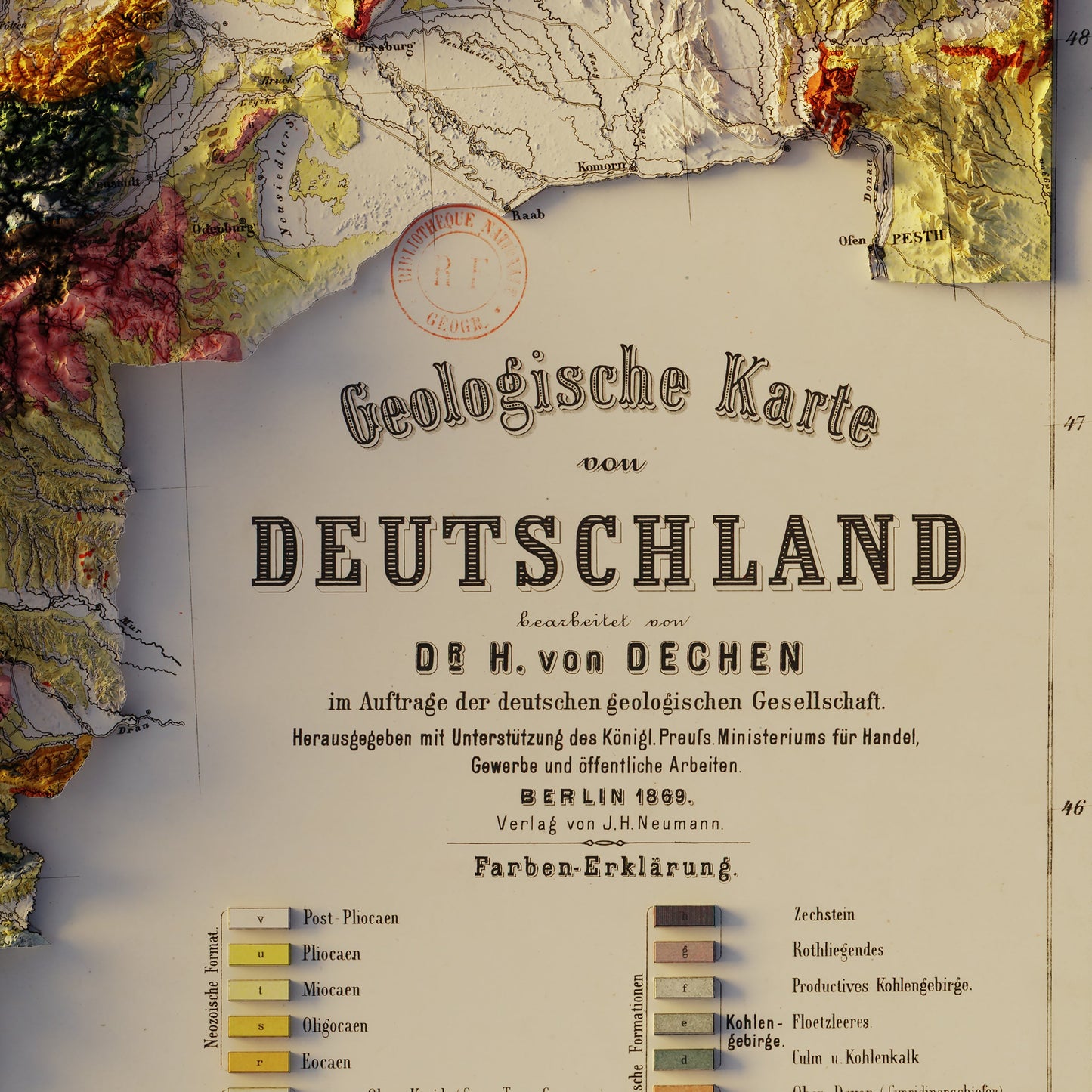 Germany 1869 Shaded Relief Map