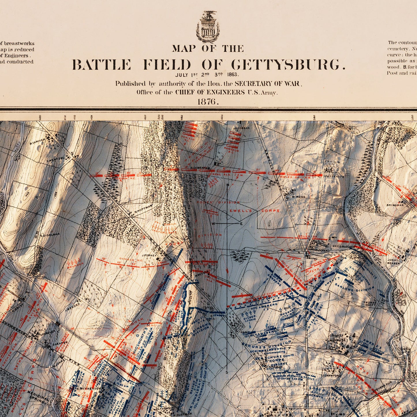 Gettysburg 1st Day 1876 Shaded Relief Map