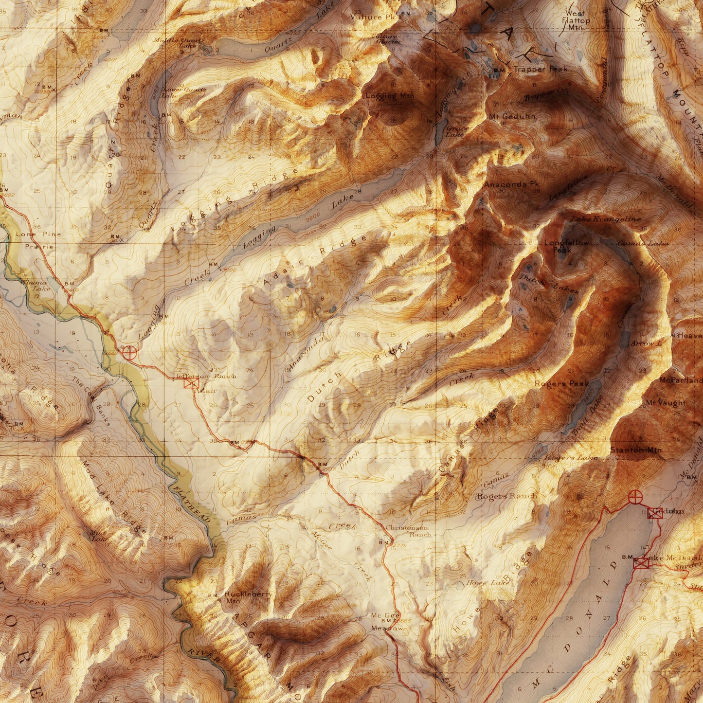 Glacier 1915 Shaded Relief Map