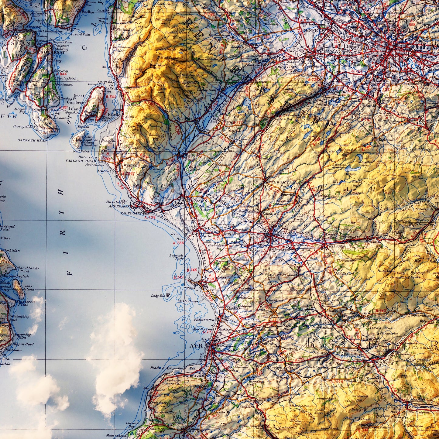 Glasgow and the Middle West 1957 Shaded Relief Map