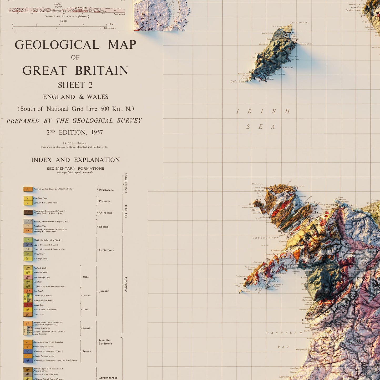 Great Britain 1957 Shaded Relief Map