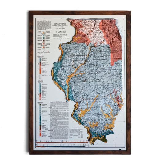 Illinois 1917 3D Raised Relief Map