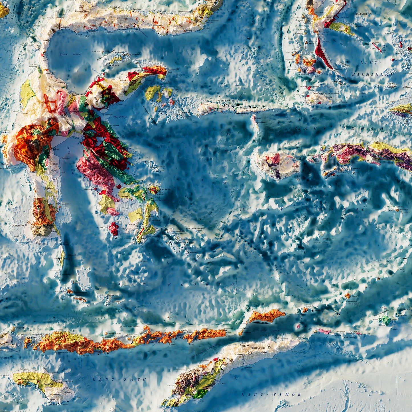 Indonesia 1965 Shaded Relief Map