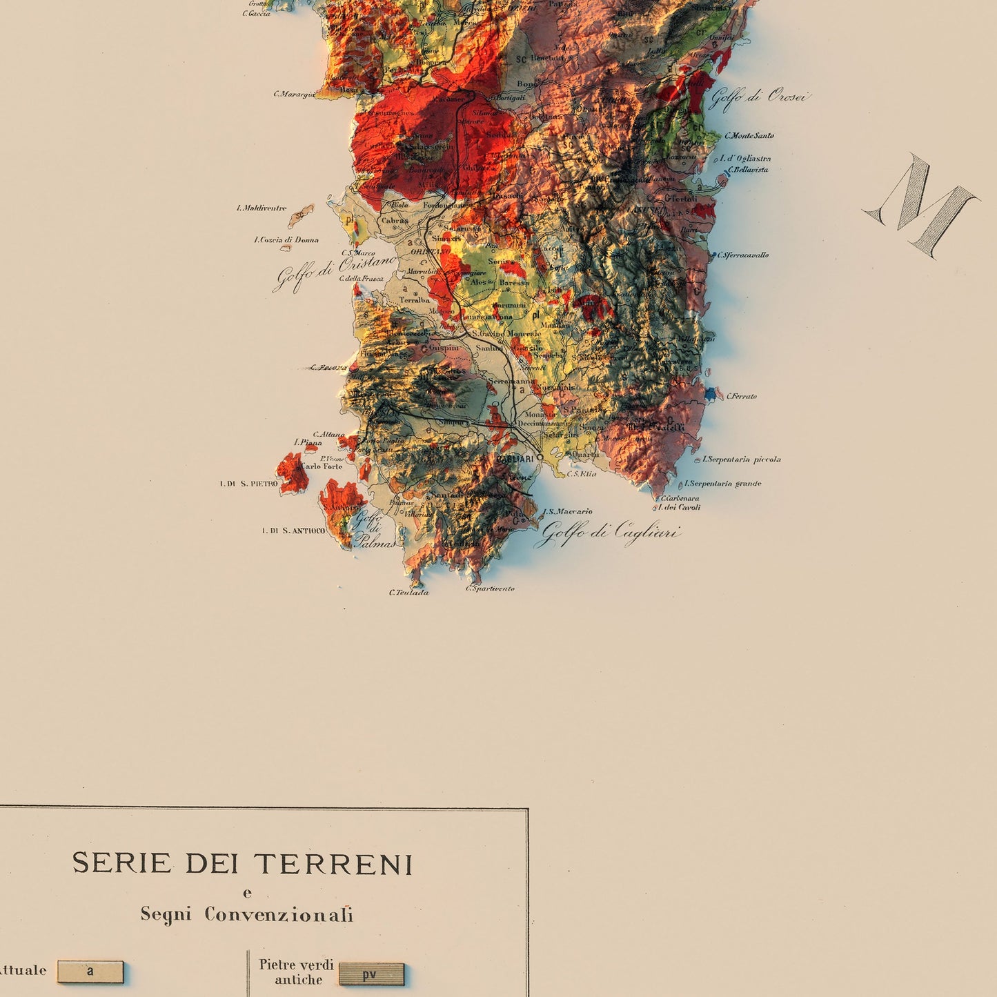 Italy 1881 Shaded Relief Map