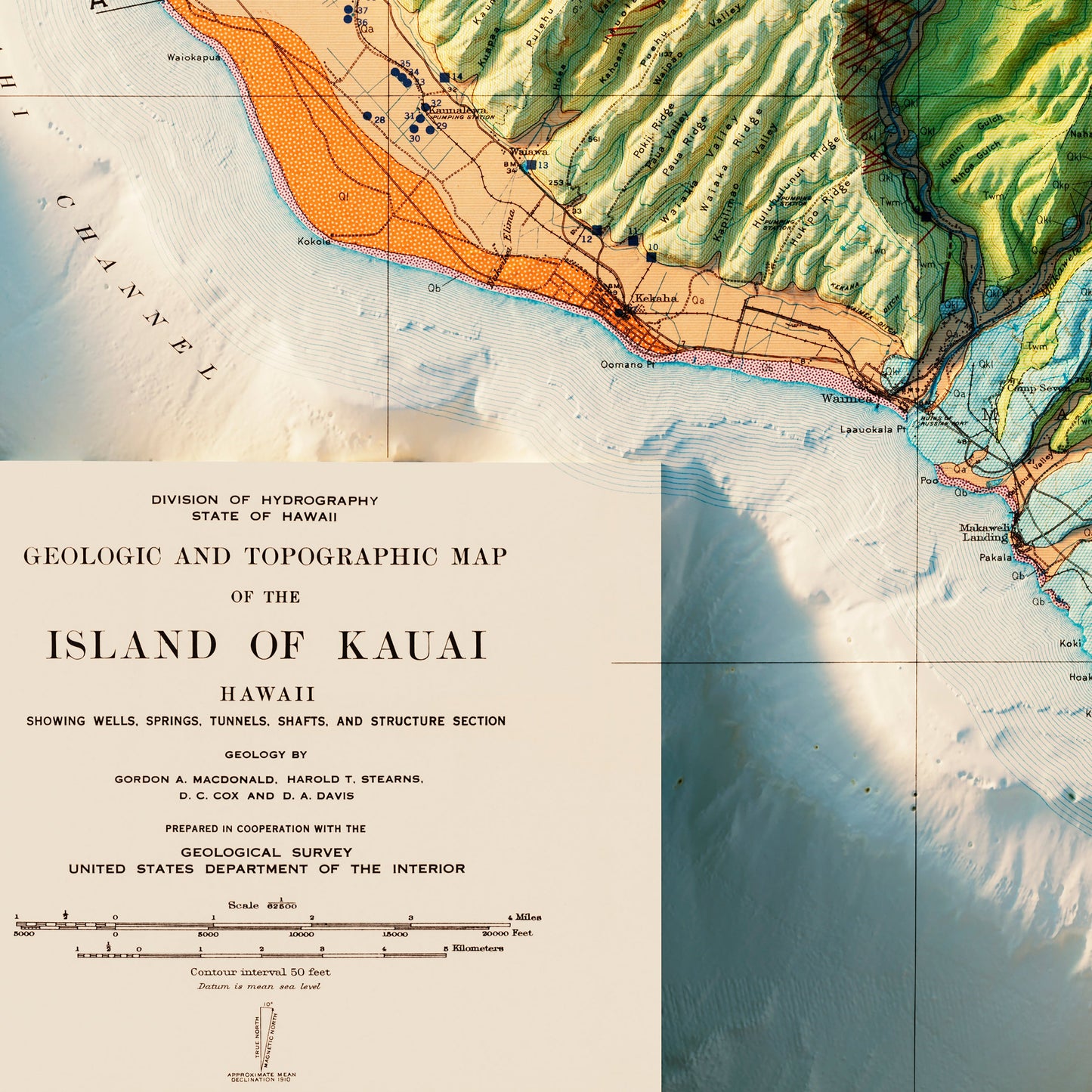 Kauai 1960 Geologic Shaded Relief Map