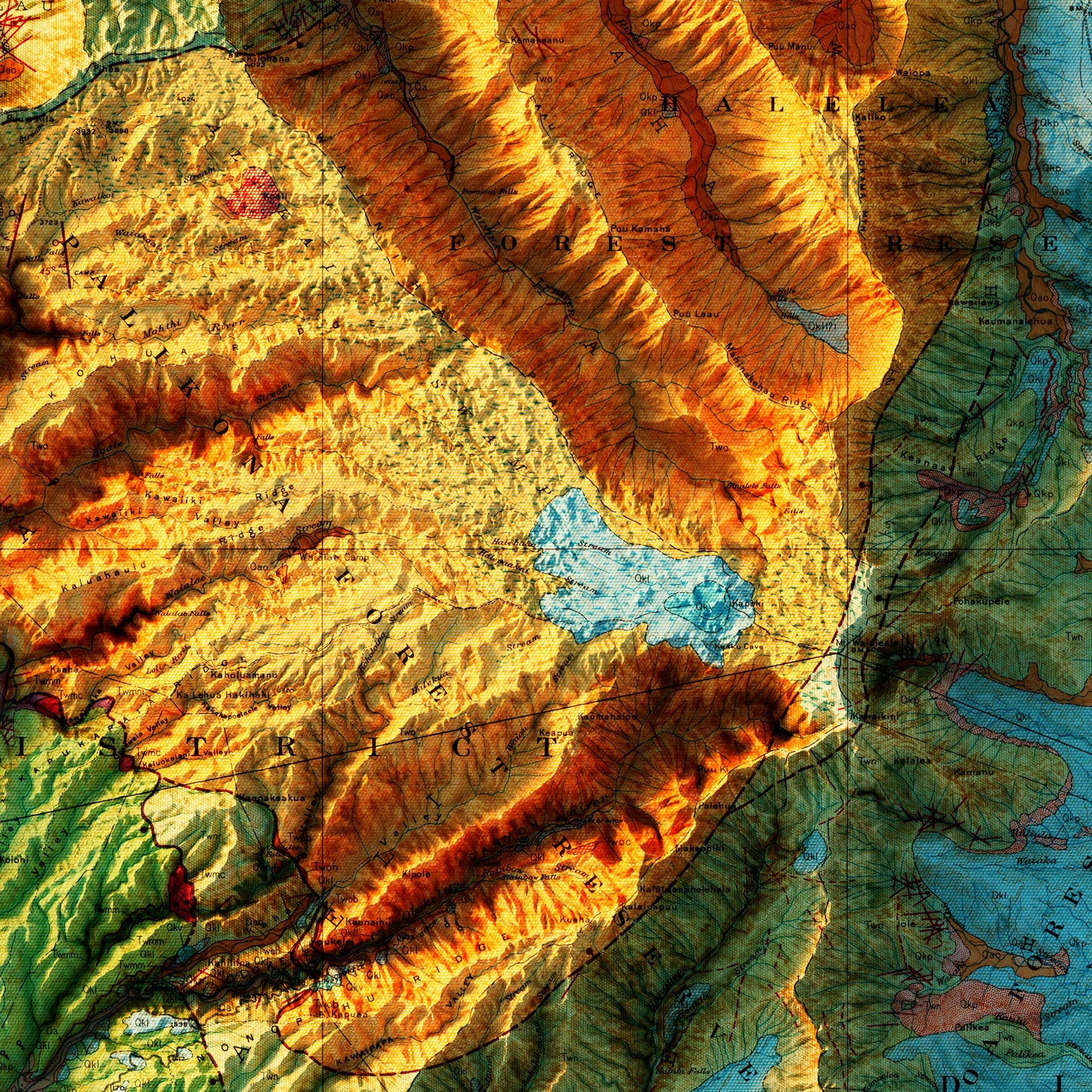 Kauai 1960 Geologic Shaded Relief Map