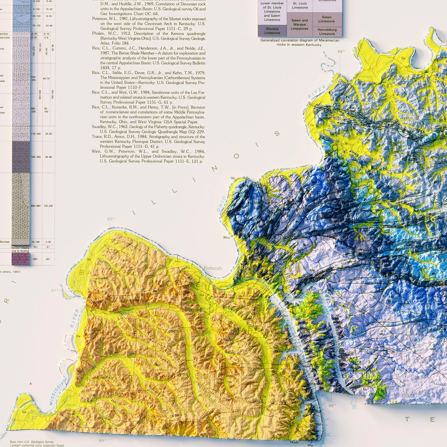 Kentucky 1988 Shaded Relief Map