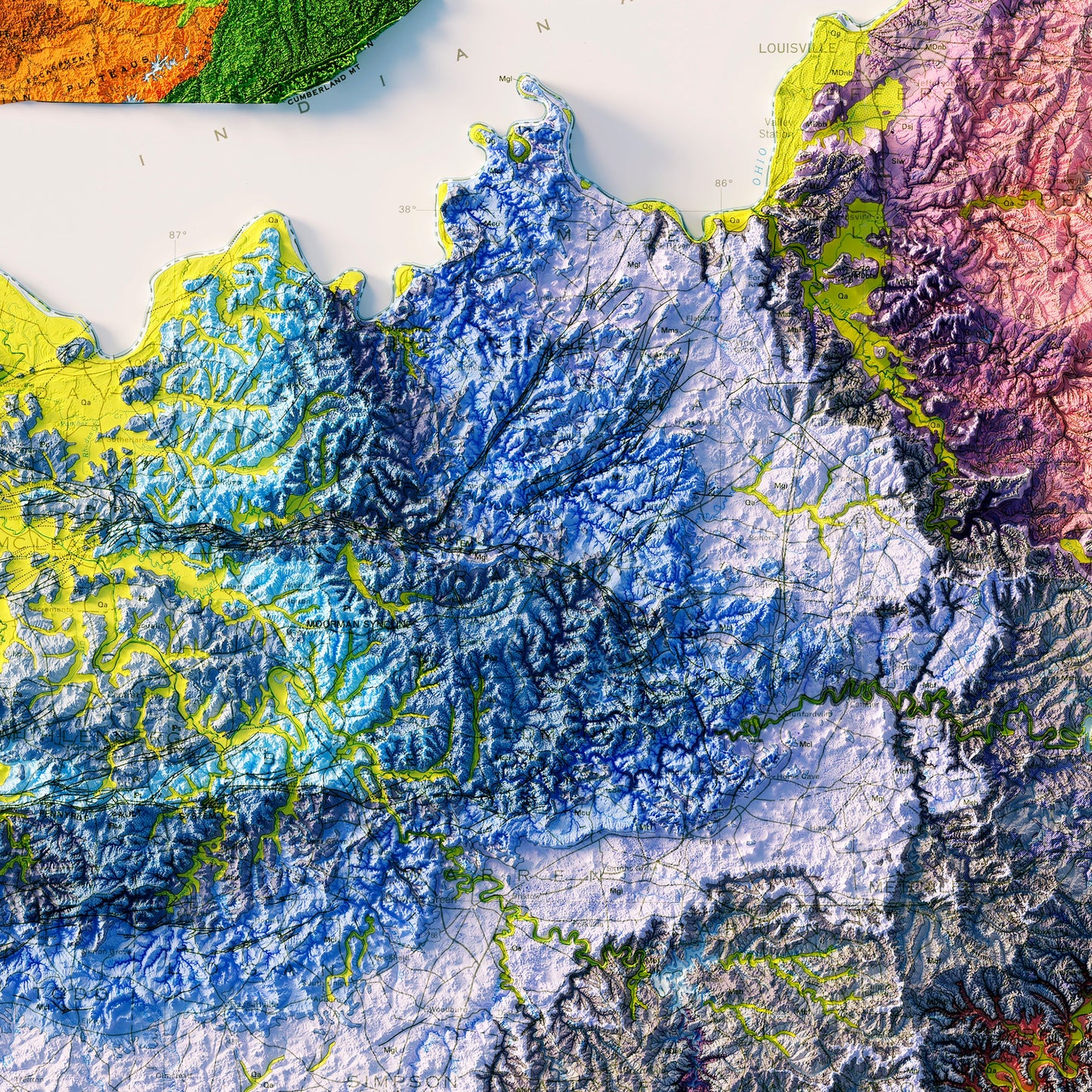 Kentucky 1988 Shaded Relief Map