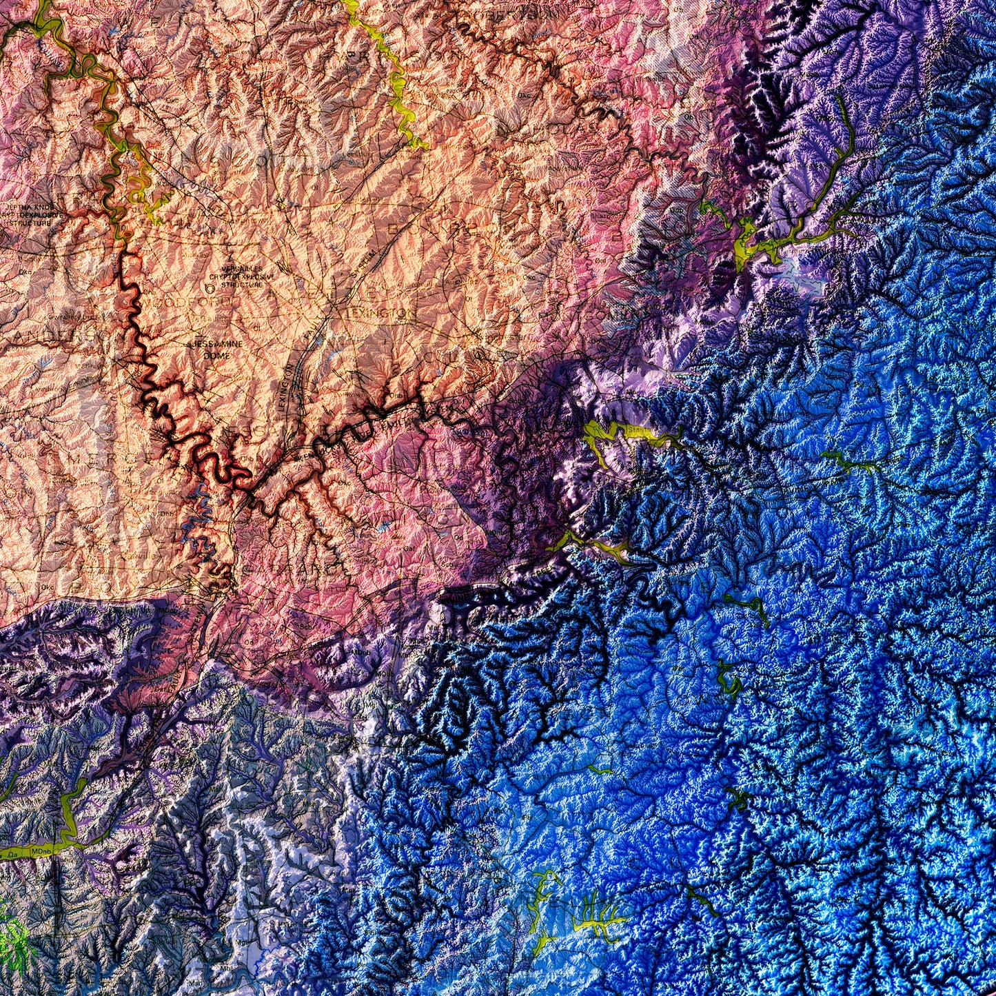 Kentucky 1988 Shaded Relief Map