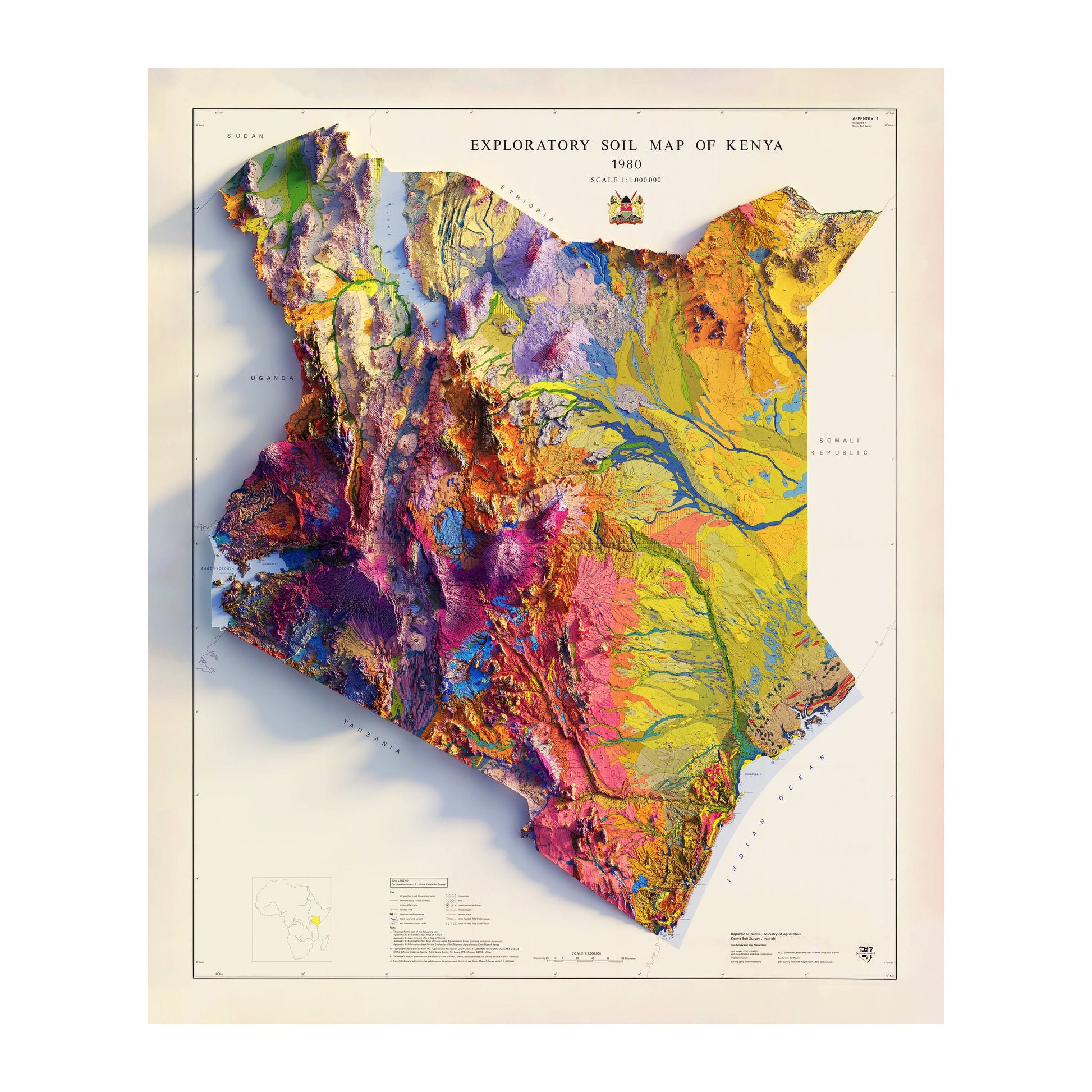 Vintage Kenya Relief Map - 1980