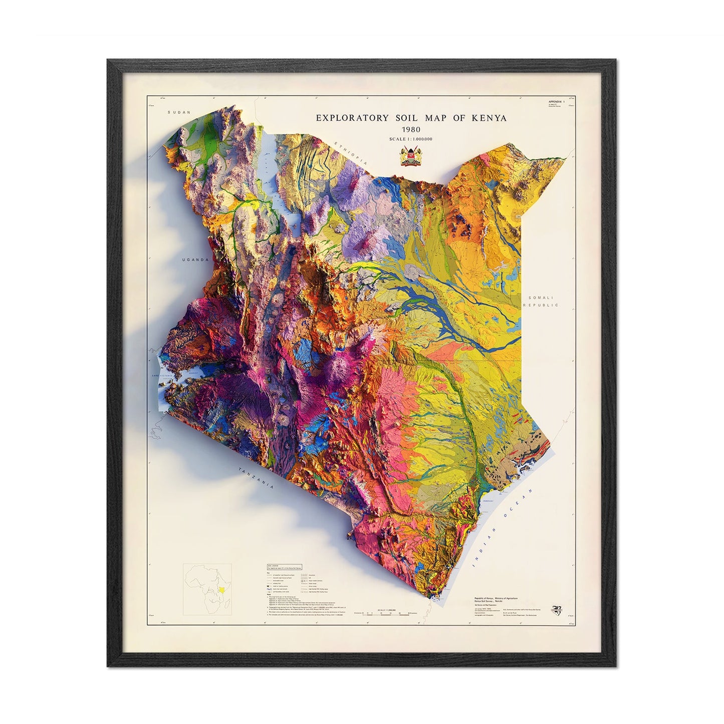 Vintage Kenya Relief Map - 1980