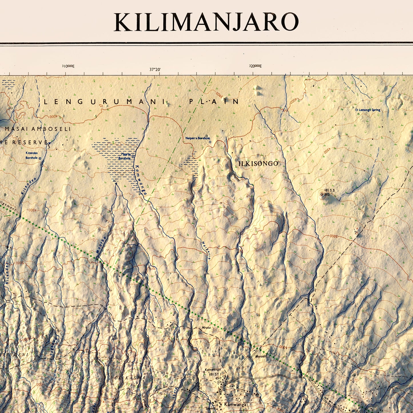 Kilimanjaro 1978 Shaded Relief Map