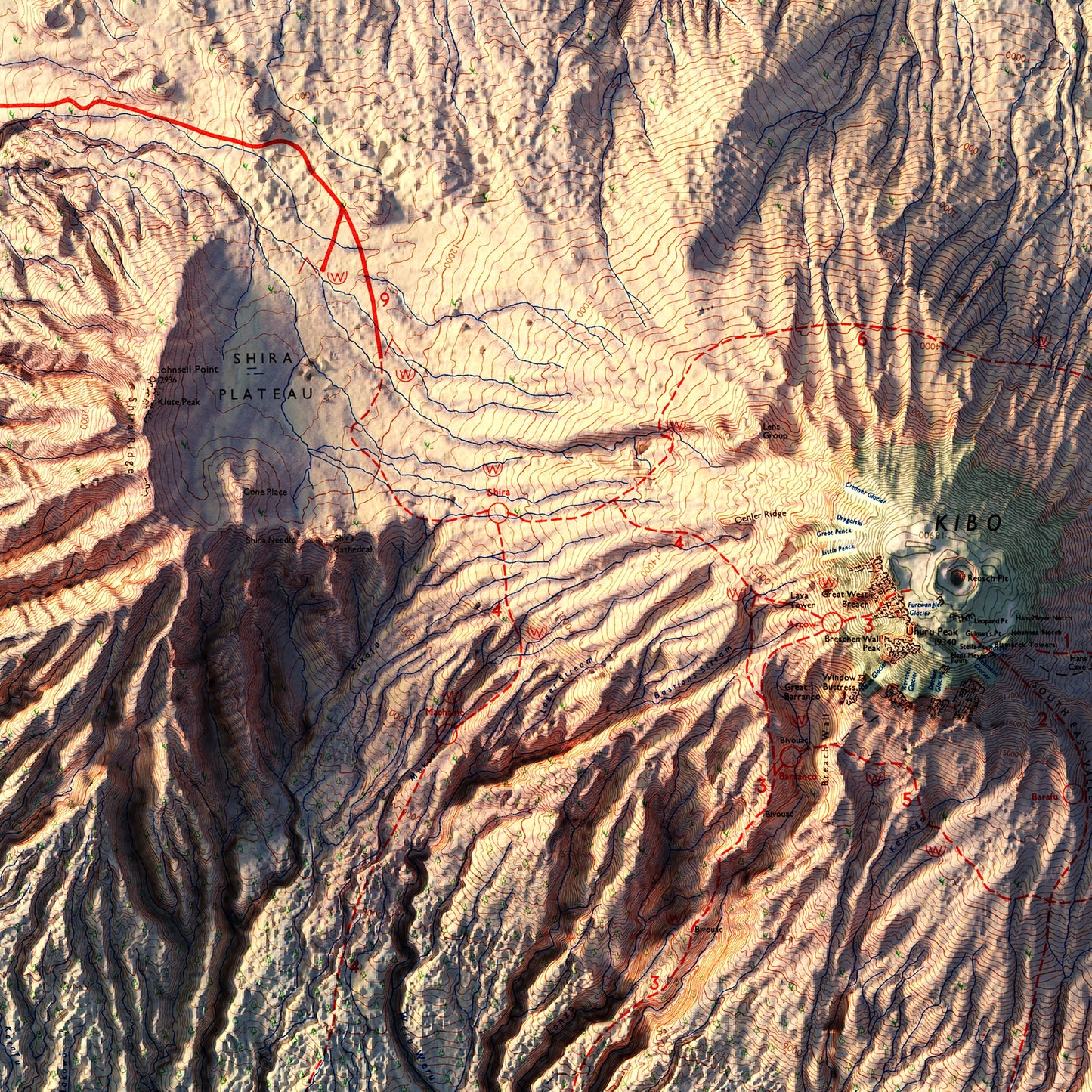 Kilimanjaro 1978 Shaded Relief Map