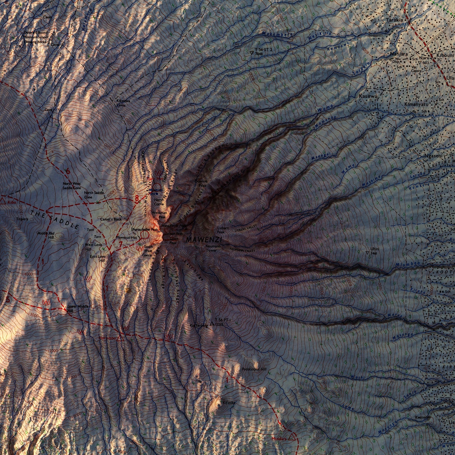 Kilimanjaro 1978 Shaded Relief Map