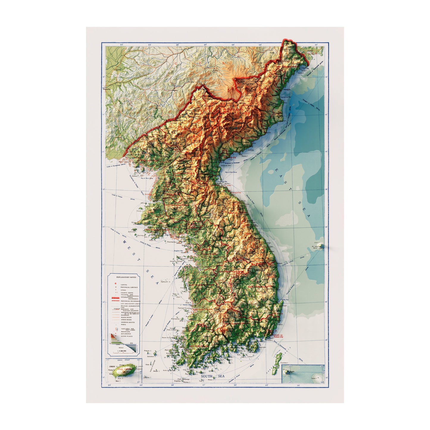 Korea Topographic 1966 Relief Map