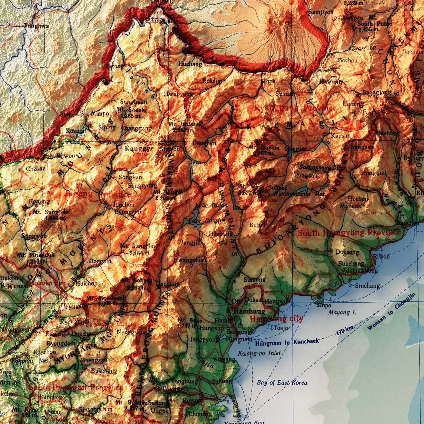 Korea Topographic 1966 Shaded Relief Map