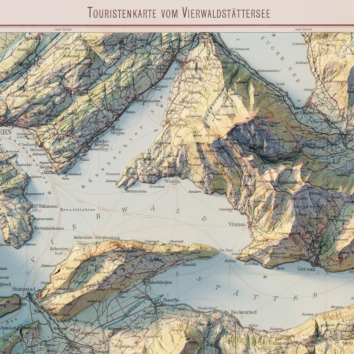 Lake Lucerne 1948 Shaded Relief Map