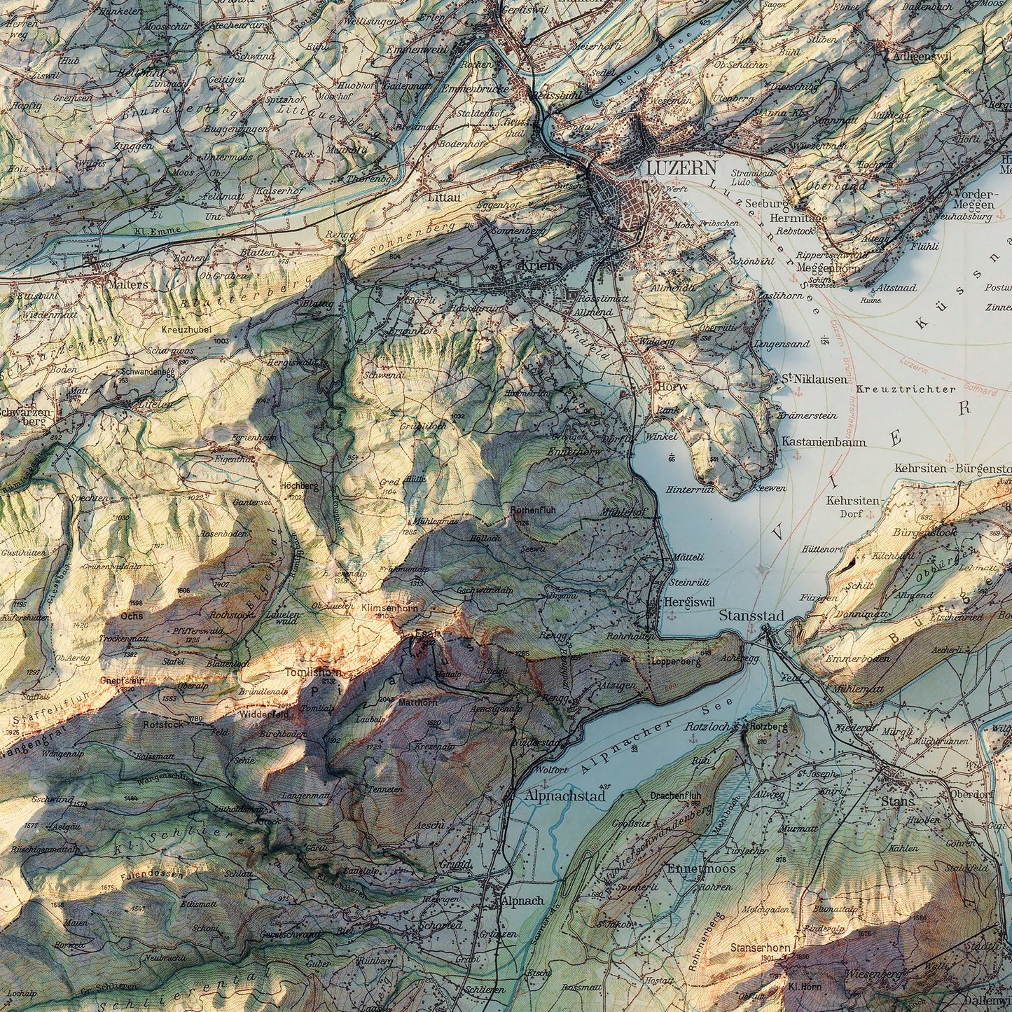 Lake Lucerne 1948 Shaded Relief Map