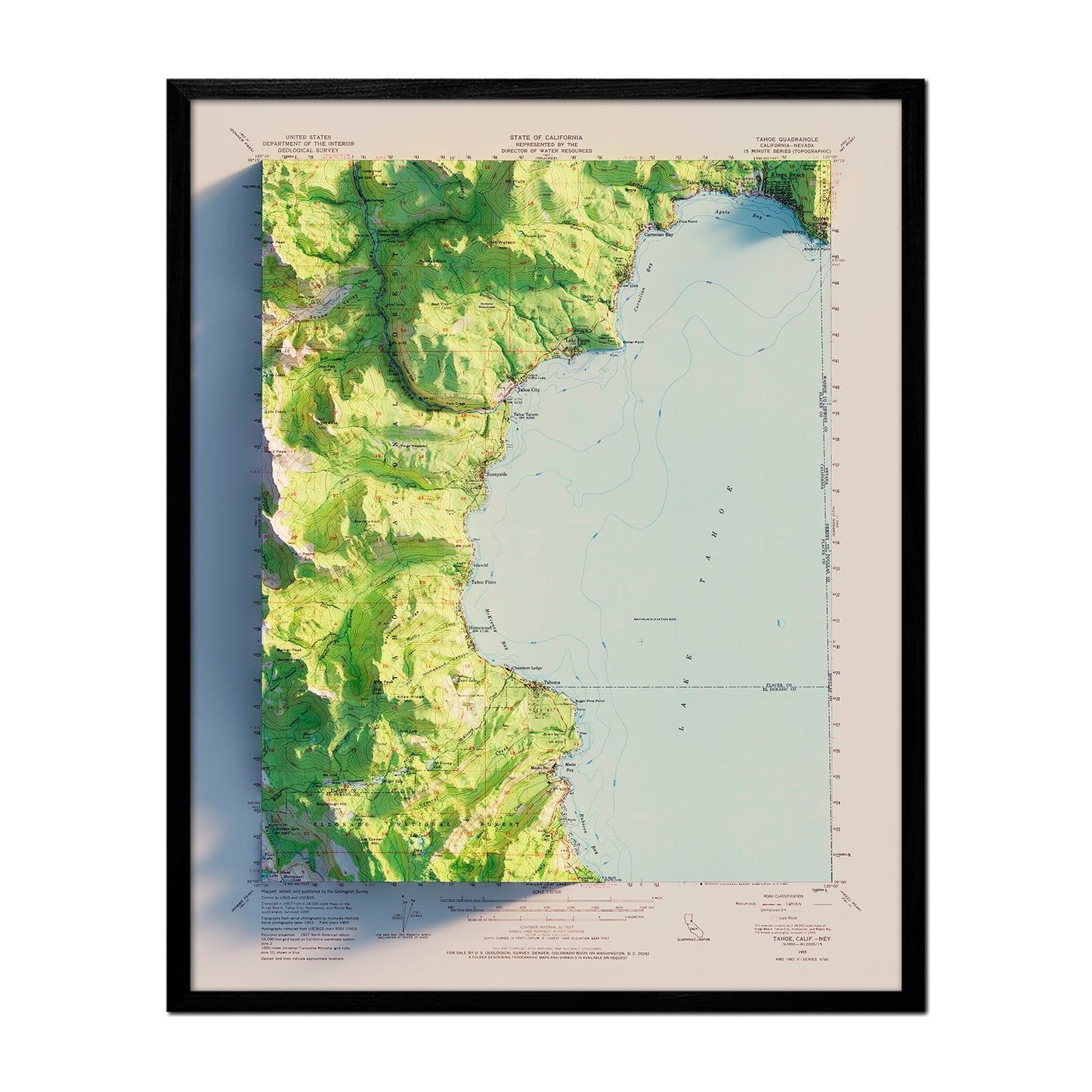 Lake Tahoe 1955 Relief Map