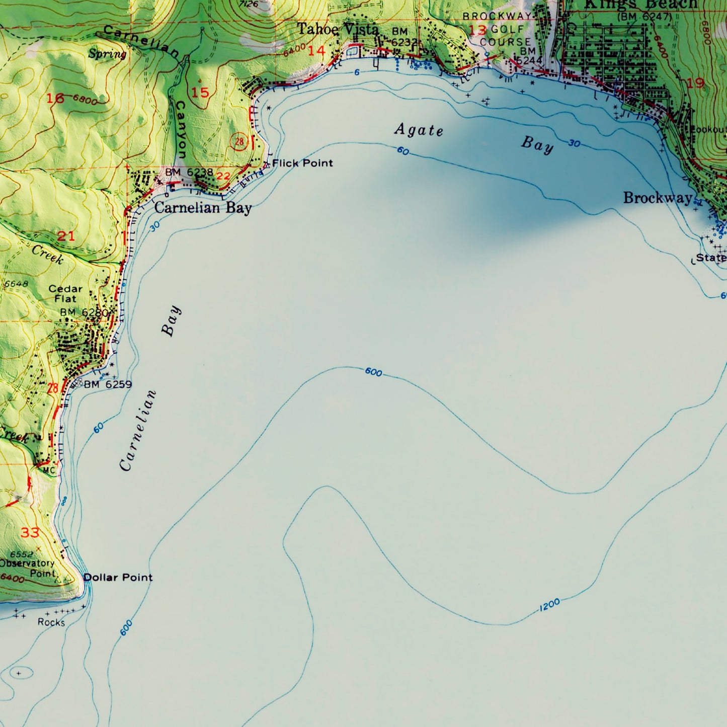 Lake Tahoe, CA 1955 Shaded Relief Map