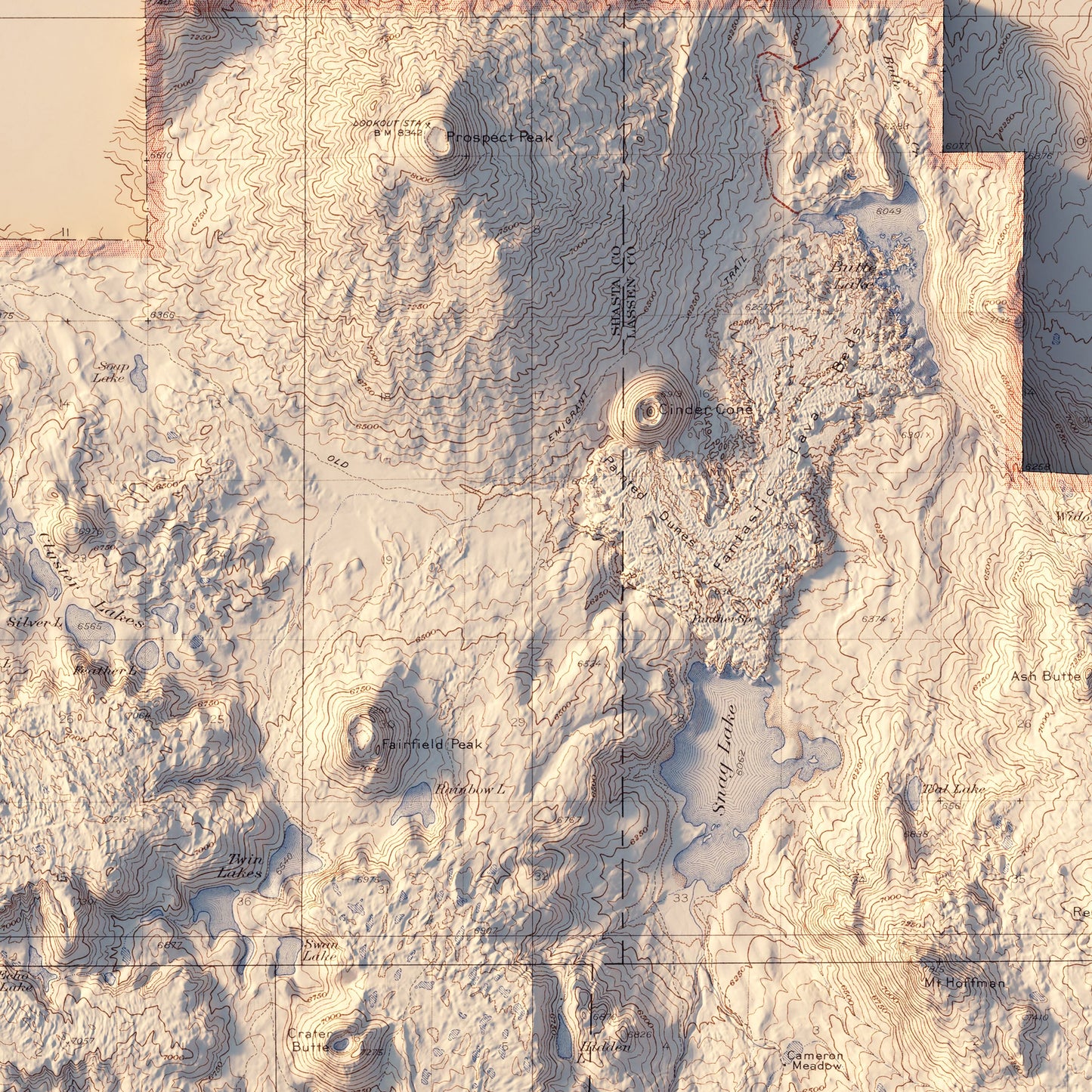 Lassen Volcanic National Park 1929 Shaded Relief Map