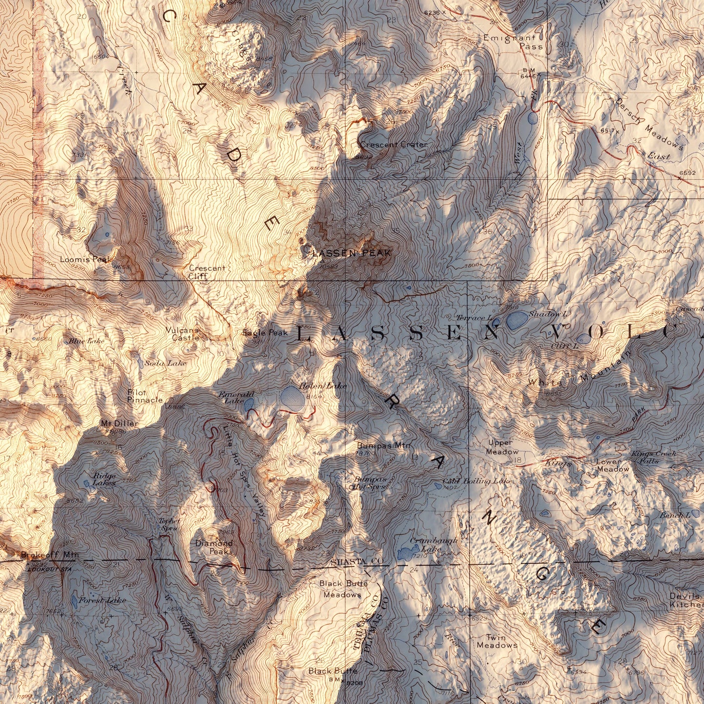 Lassen Volcanic National Park 1929 Shaded Relief Map