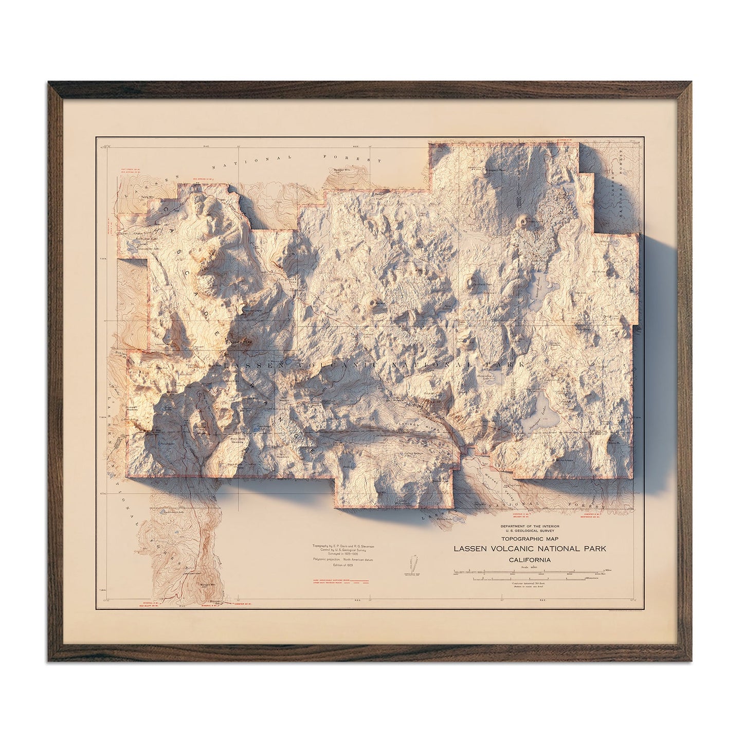 Lassen Volcanic National Park 1929 Shaded Relief Map