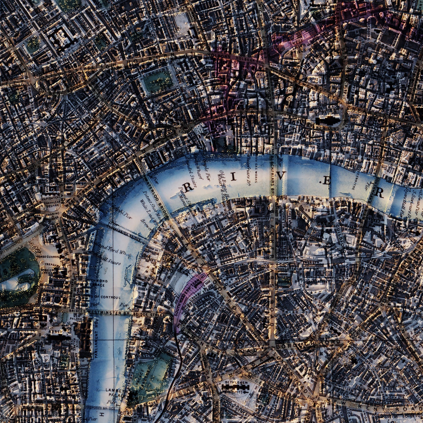 London-Whitbread's New Plan 1853 Shaded Relief Map