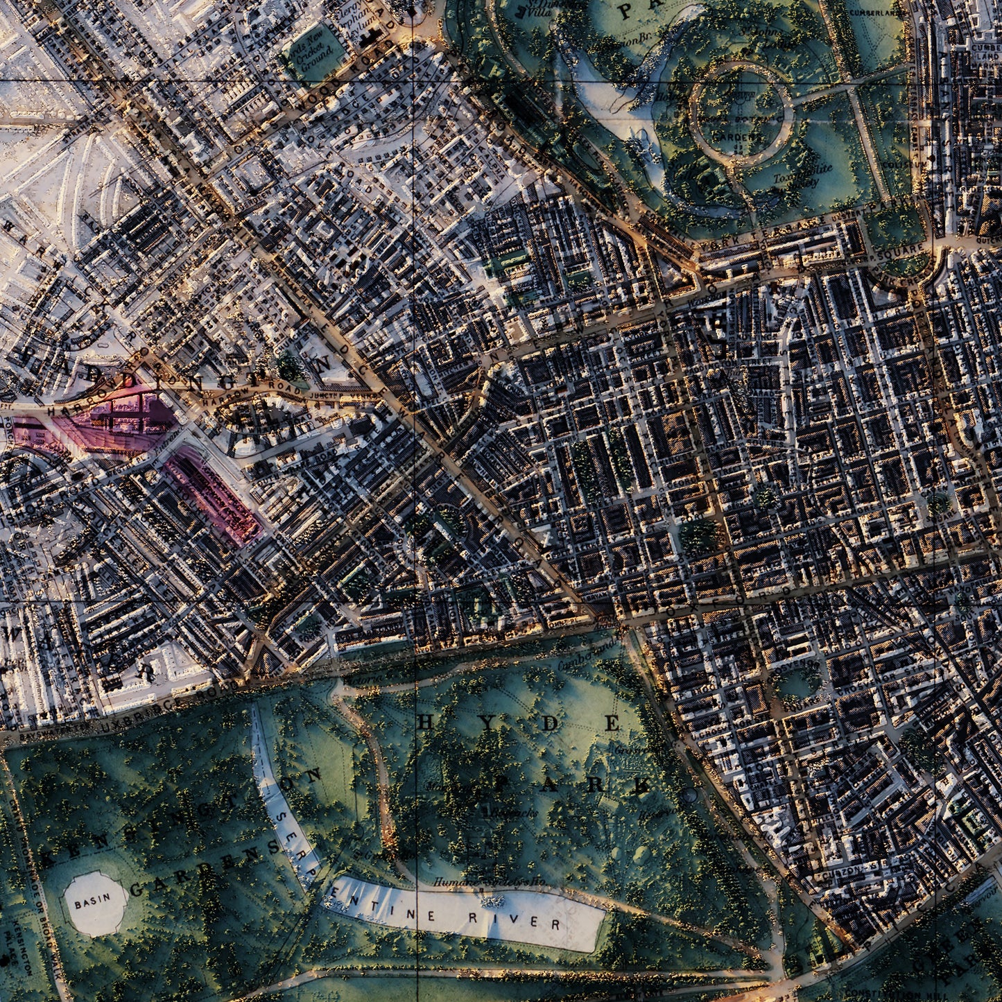 London-Whitbread's New Plan 1853 Shaded Relief Map