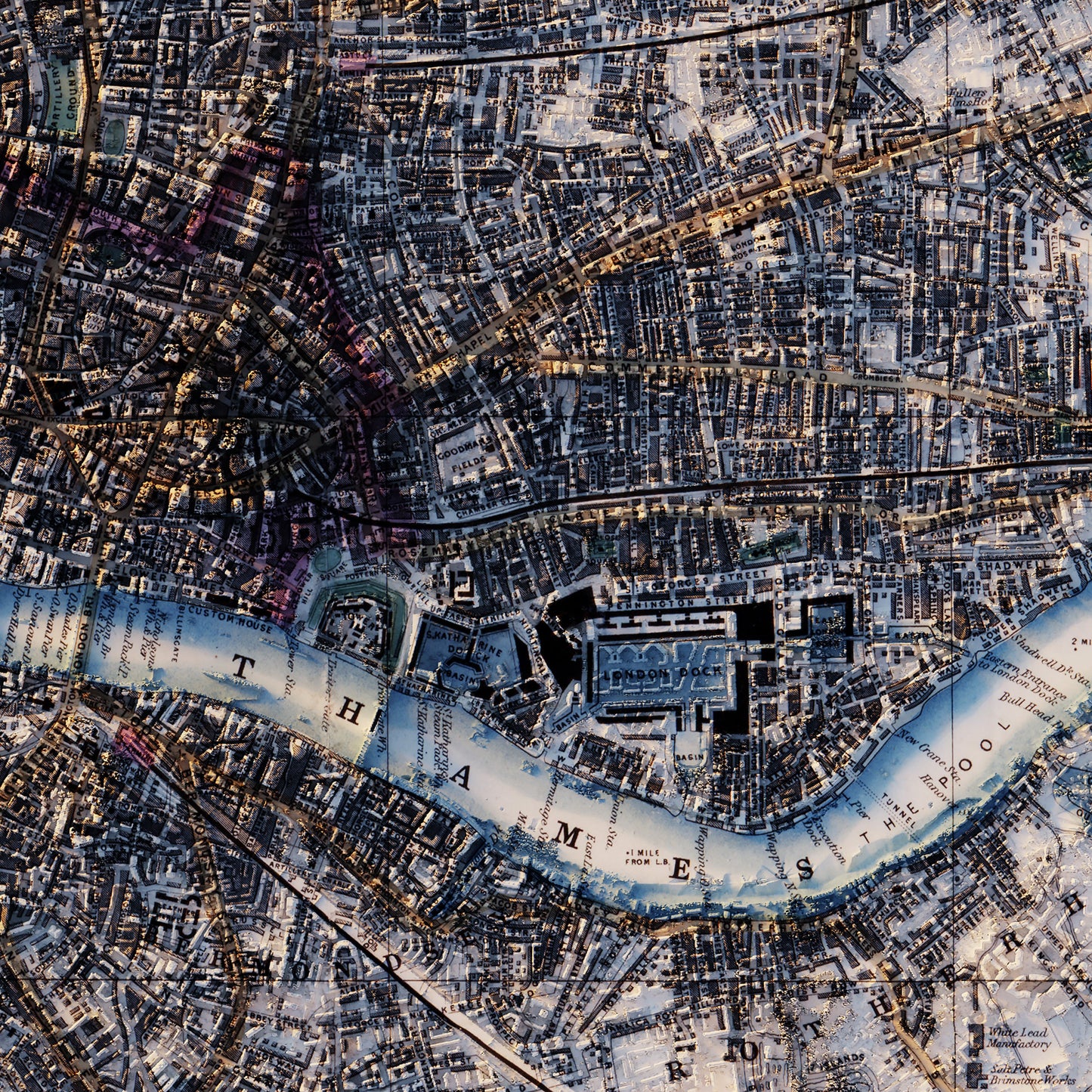 London-Whitbread's New Plan 1853 Shaded Relief Map