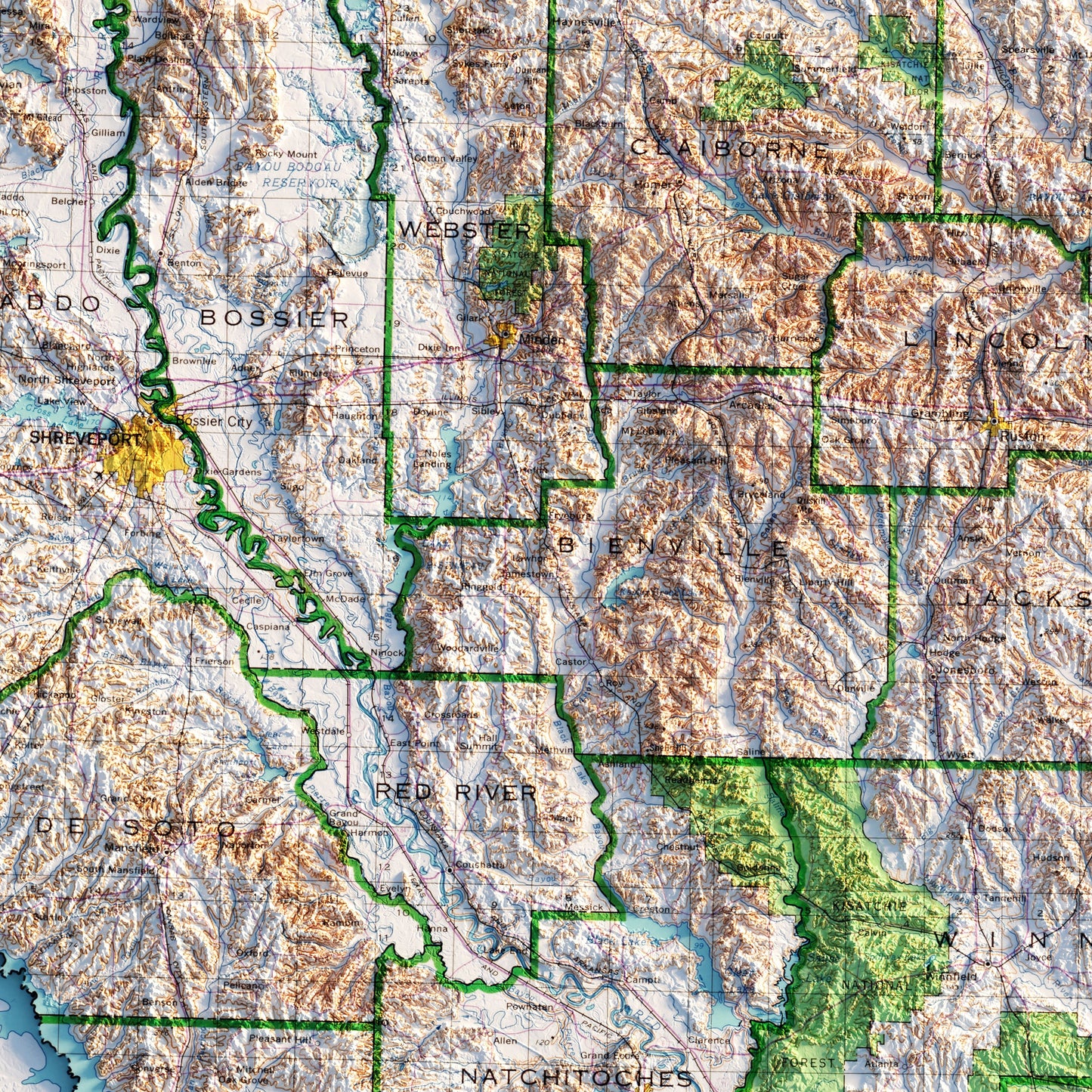 Louisiana 1968 Shaded Relief Map