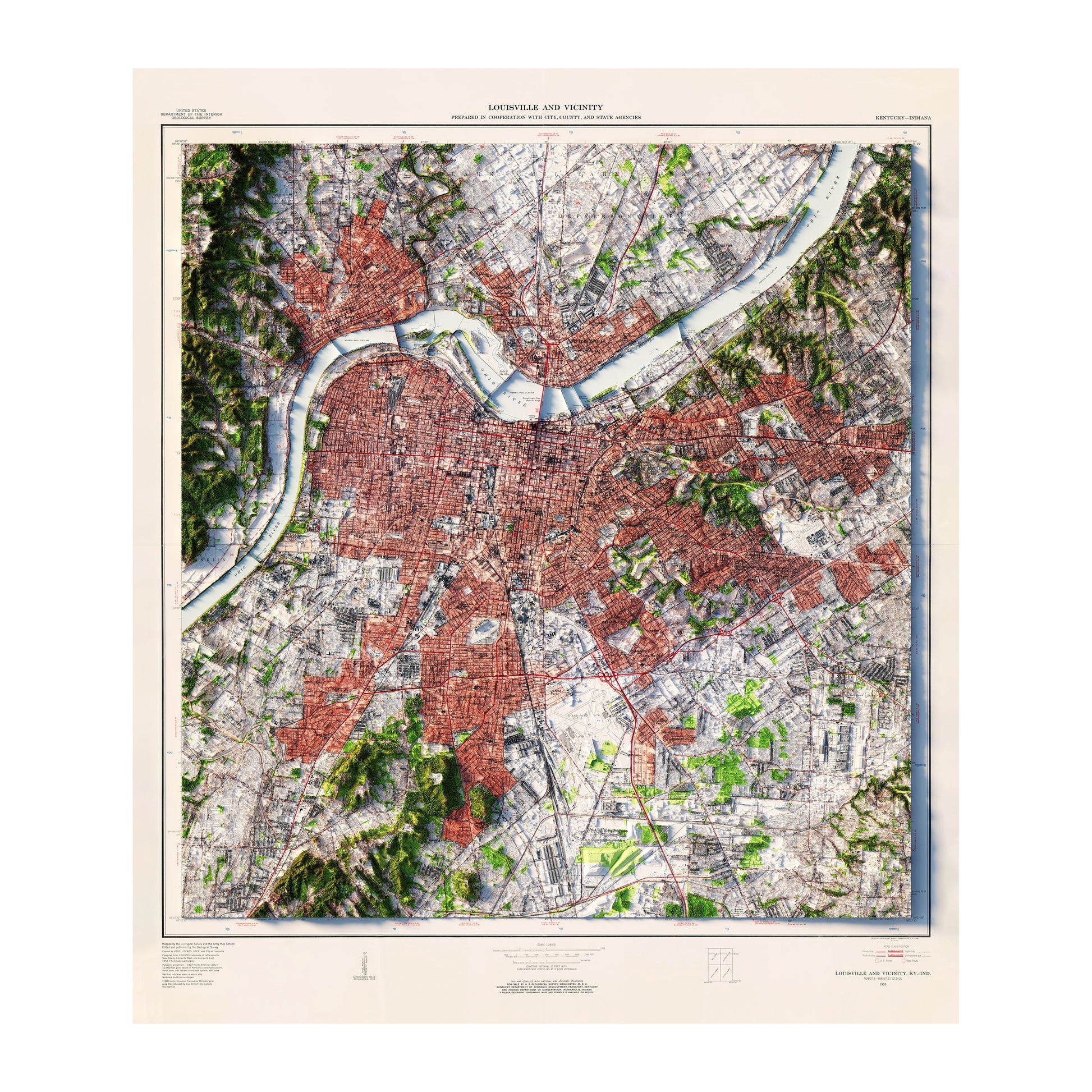 Vintage Louisville Relief Map - 1955