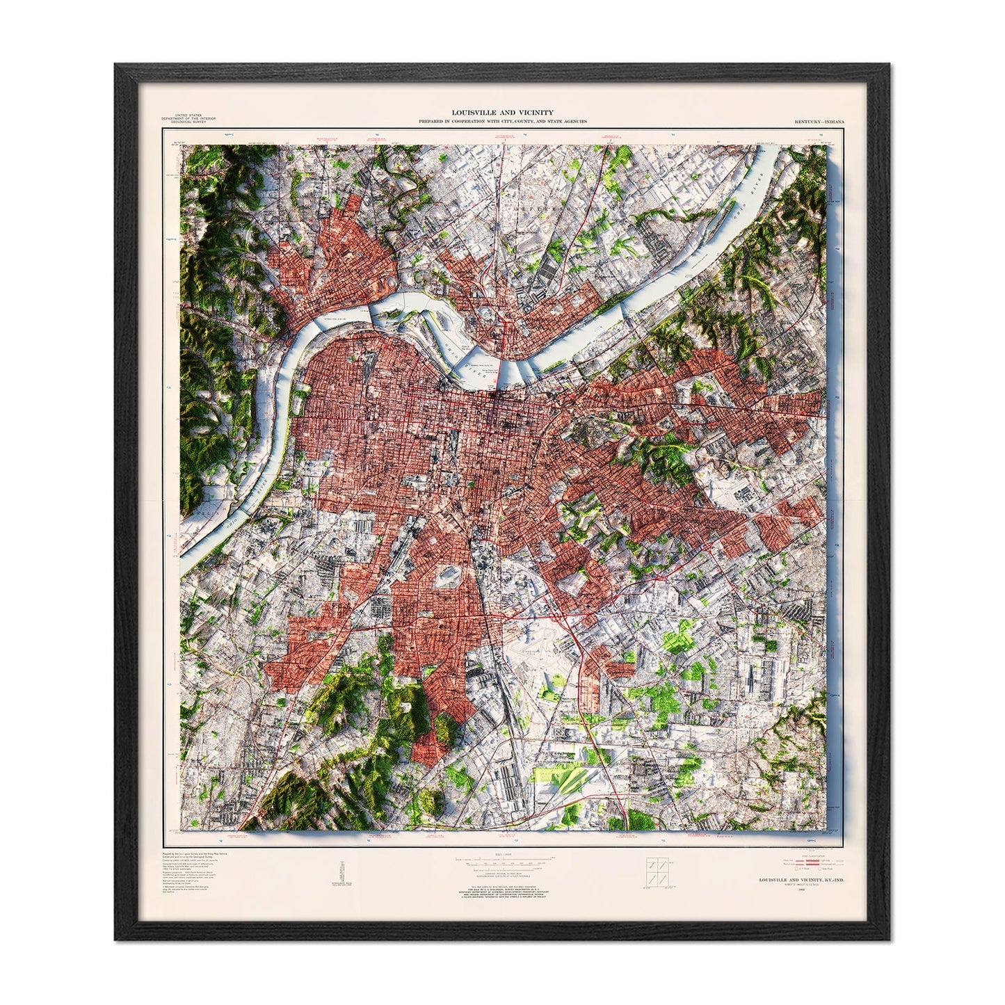 Vintage Louisville Relief Map - 1955