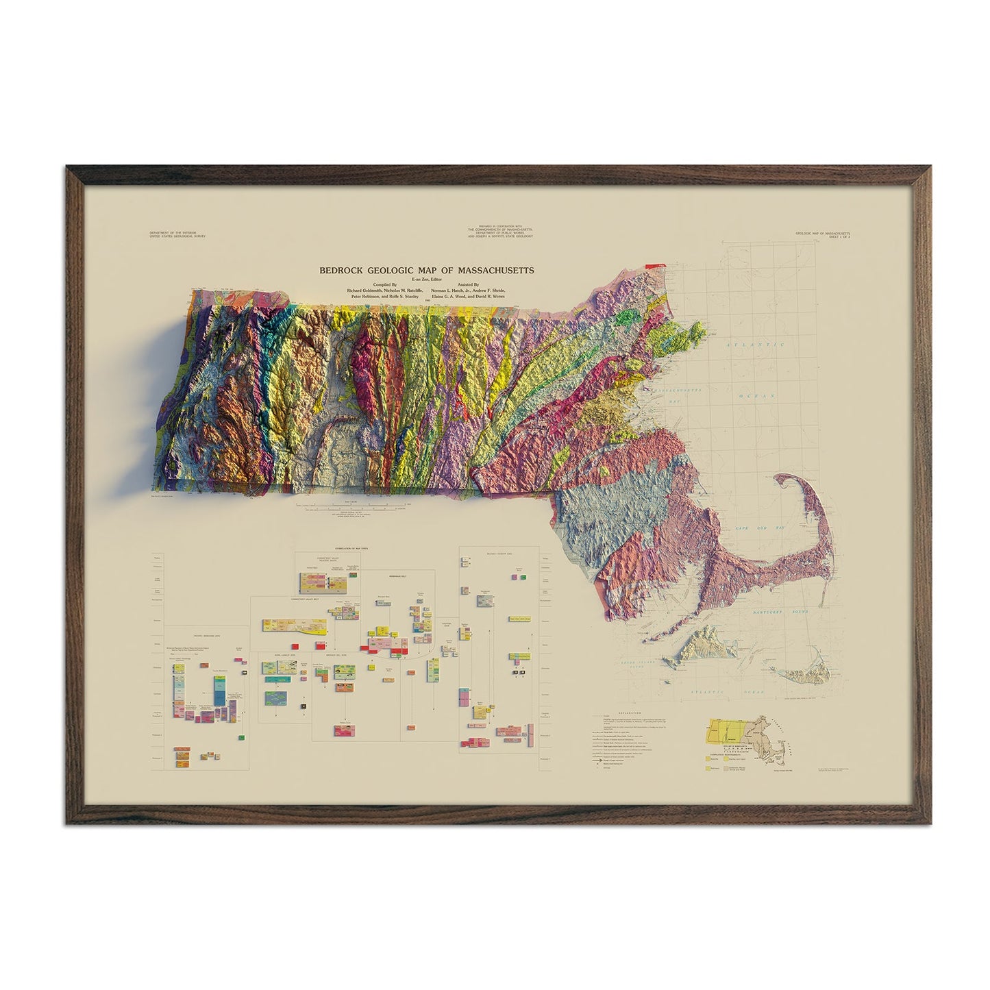 Vintage Massachusetts Relief Map - 1983