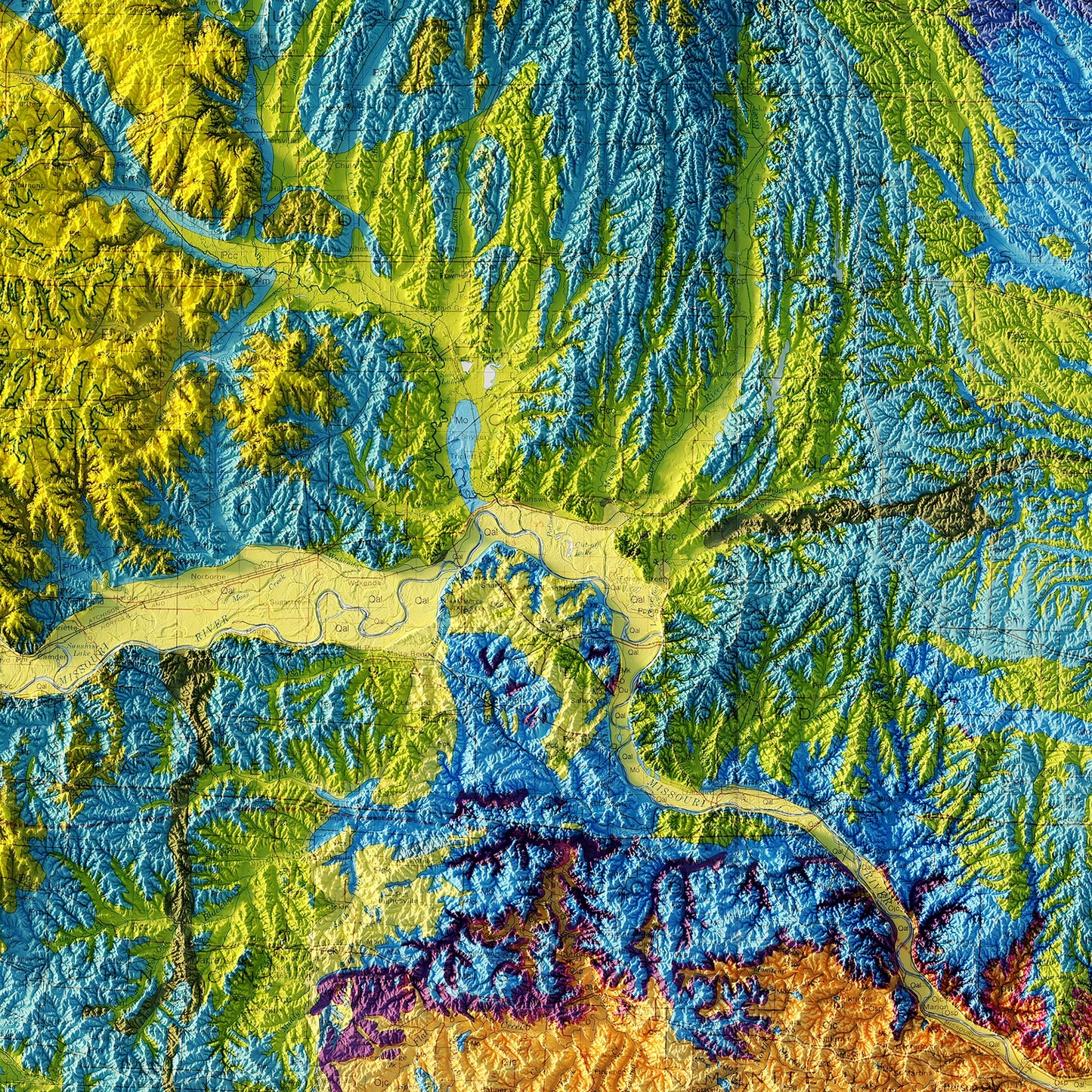 Missouri 1979 Shaded Relief Map