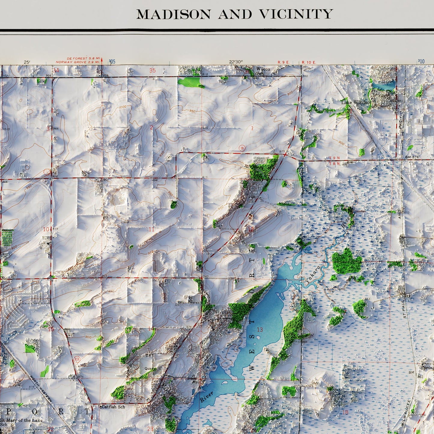 Madison, Wisconsin 1959 Shaded Relief Map