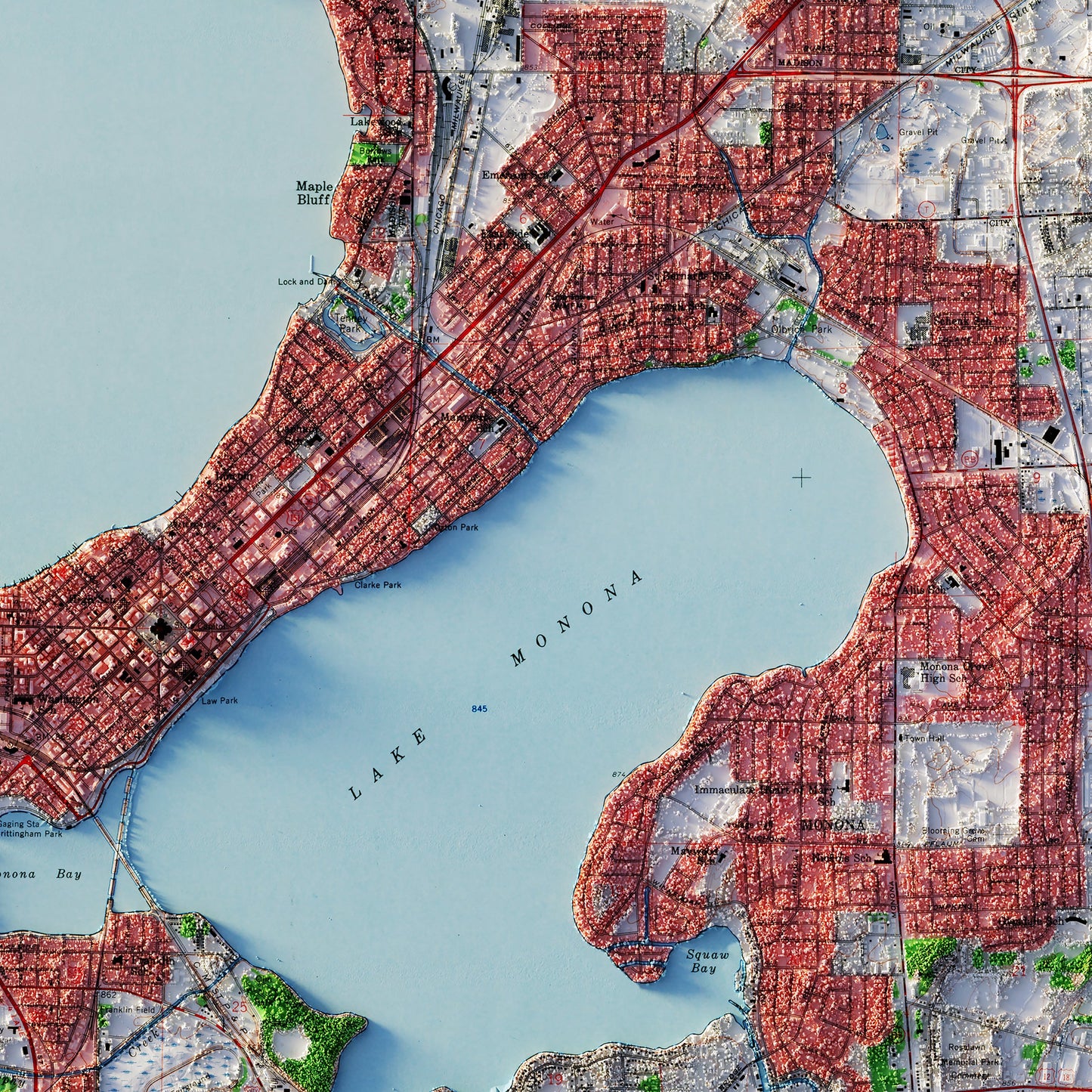 Madison, Wisconsin 1959 Shaded Relief Map