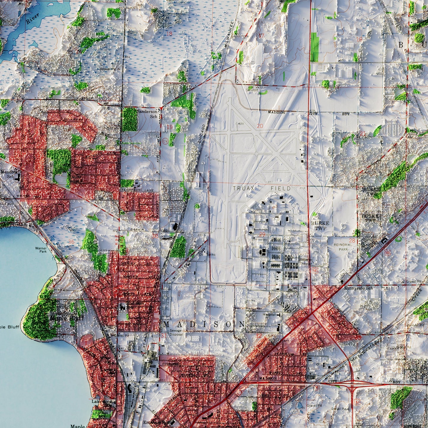 Madison, Wisconsin 1959 Shaded Relief Map