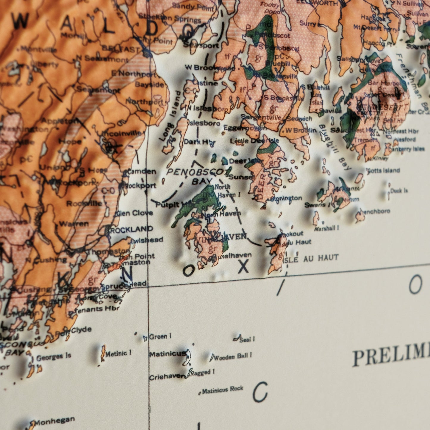 Maine 1933 3D Raised Relief Map