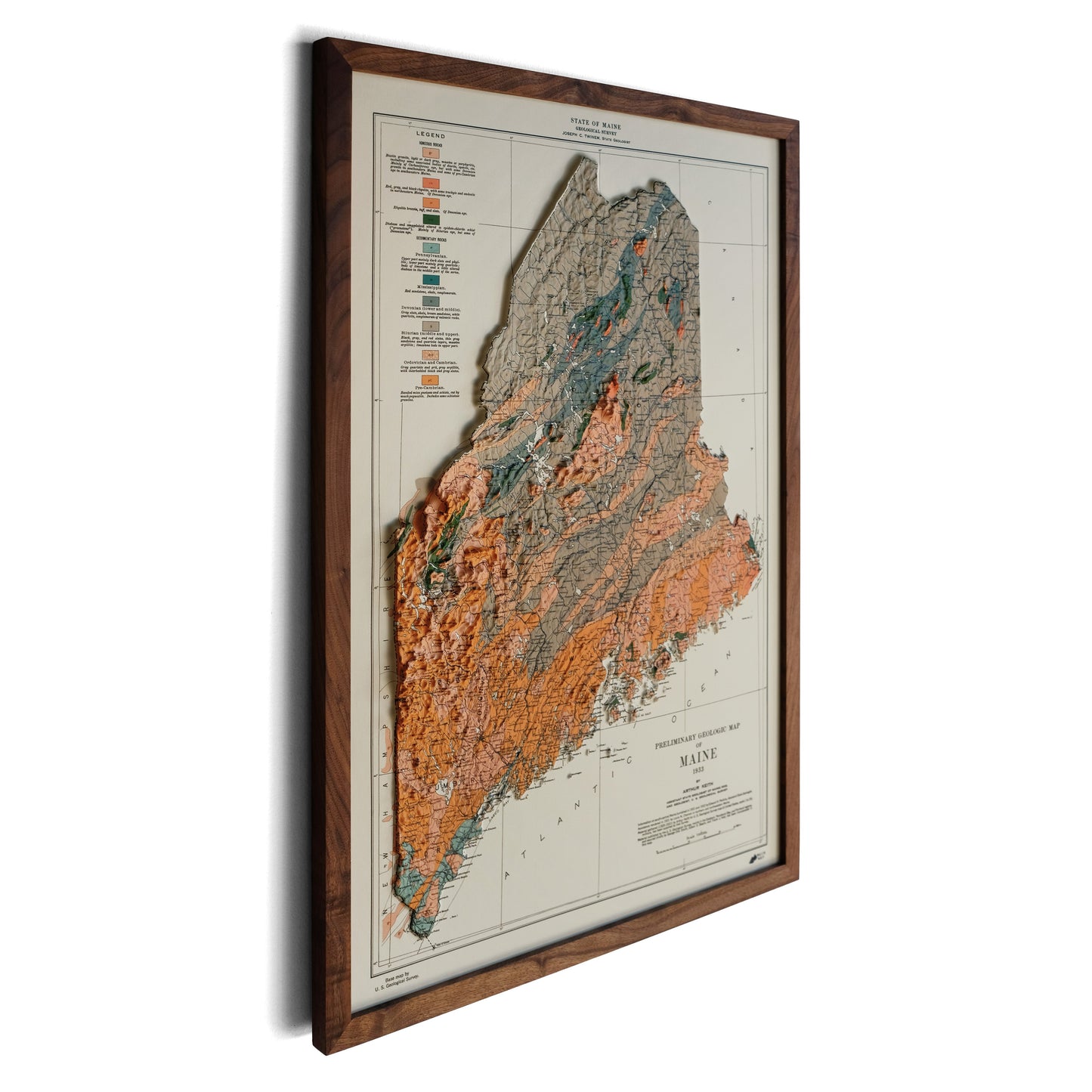 Maine 1933 3D Raised Relief Map