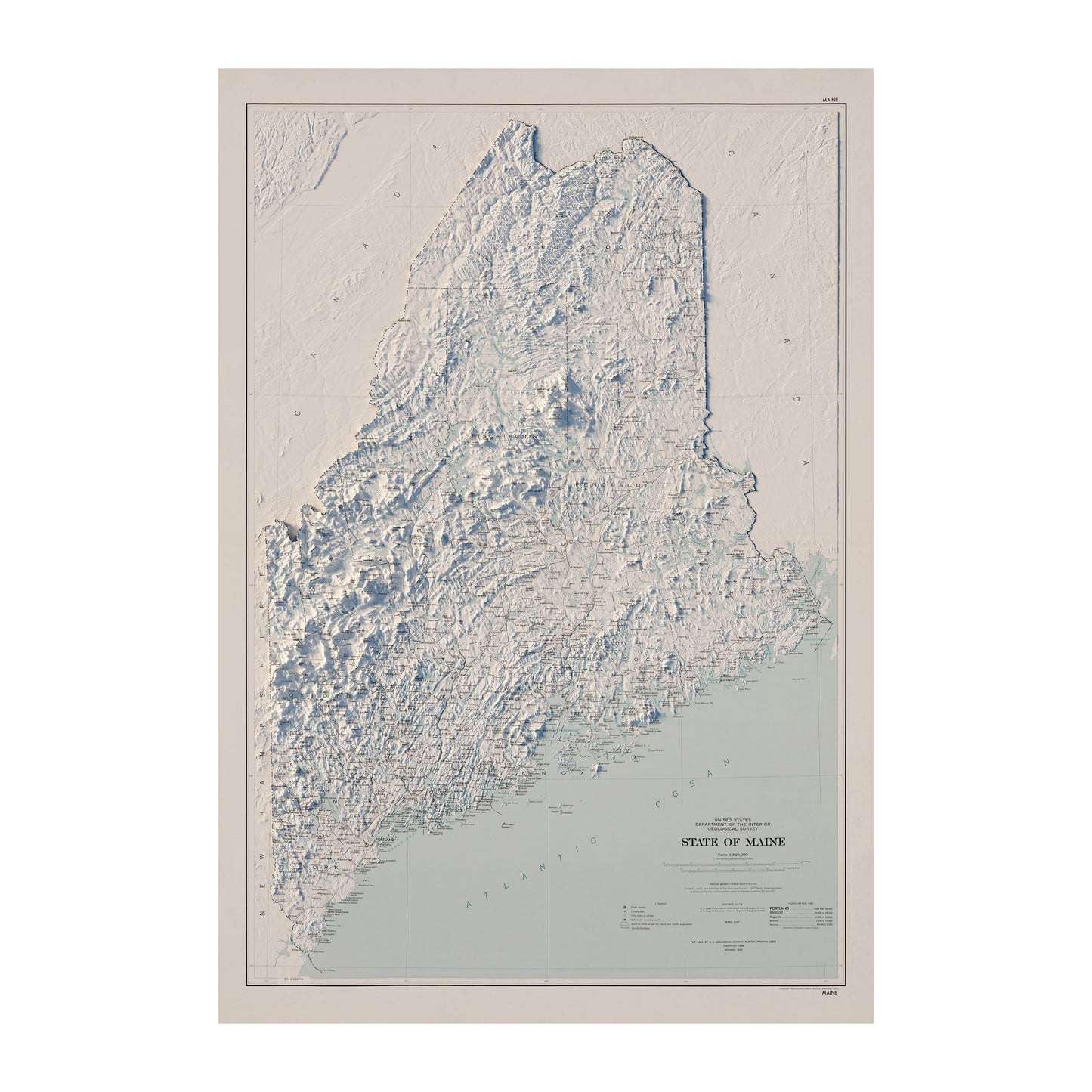 Vintage Maine Relief Map - 1976