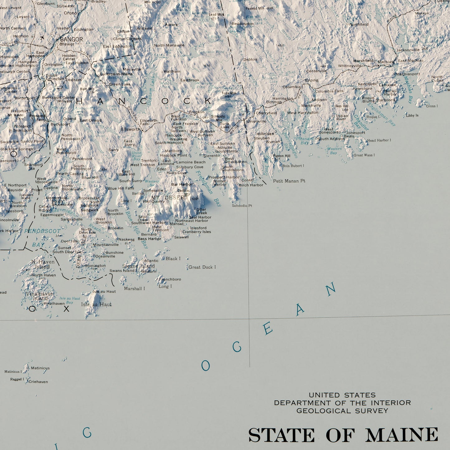 Maine 1976 Shaded Relief Map