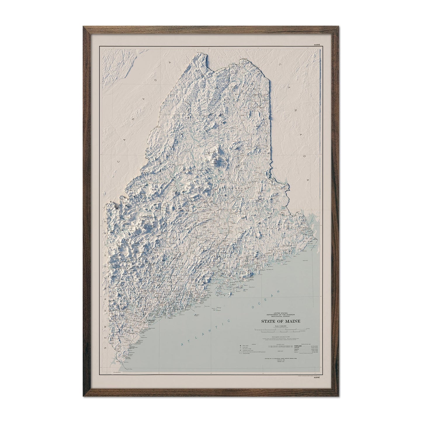 Vintage Maine Relief Map - 1976